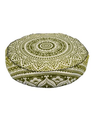 Meditační polštář, kulatý, 57x13cm, zeleno-bílá mandala