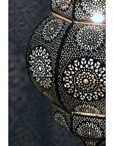 Lampa v orientálnom štýle s jemným vzorom, zlatá, vo vnútri modrá, 25x25x50cm