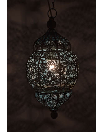 Lampa v orientálnom štýle so vzorom, čierno zlatá, vo vnútri modrá, 22x22x44cm
