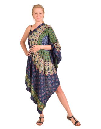 Sárong modro-zelený "Naptal" design, 110x170cm s ručnou tlačou