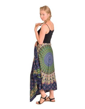 Sárong modro-zelený "Naptal" design, 110x170cm s ručnou tlačou