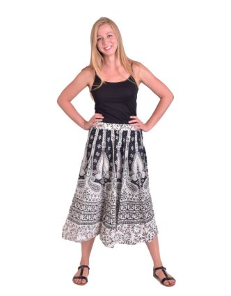 Dlhá sukňa, čierno-biela, potlač pávov a orientálnych vzorov