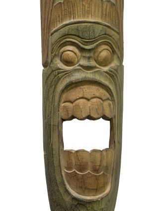 Domorodá maska z balzového dreva, zelená patina, 22x149cm