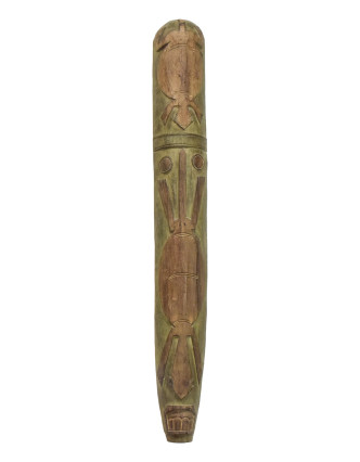 Domorodá maska z balzového dreva, zelená patina, 22x155cm