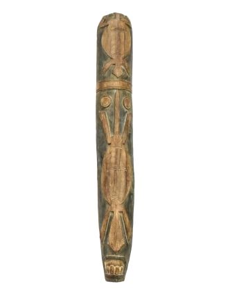 Domorodá maska z balzového dreva, zelená patina, 22x153cm