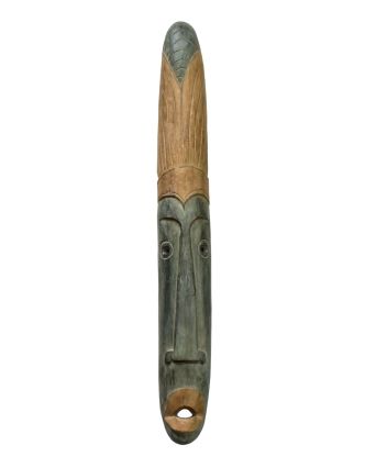 Domorodá maska z balzového dreva, zelená patina, 22x146cm