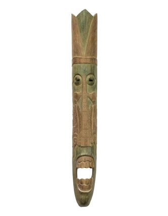 Domorodá maska z balzového dreva, zelená patina, 22x151cm