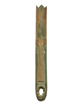 Domorodá maska z balzového dreva, zelená patina, 22x151cm