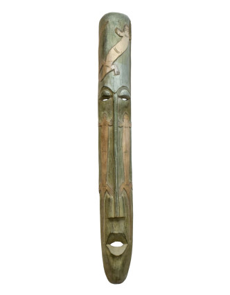 Domorodá maska z balzového dreva, zelená patina, 22x150cm