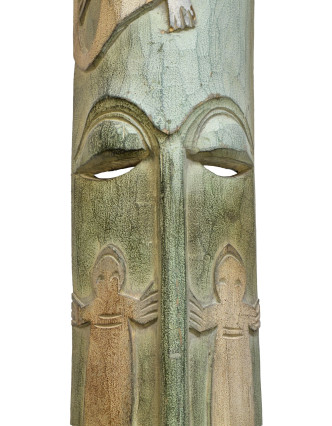 Domorodá maska z balzového dreva, zelená patina, 22x150cm
