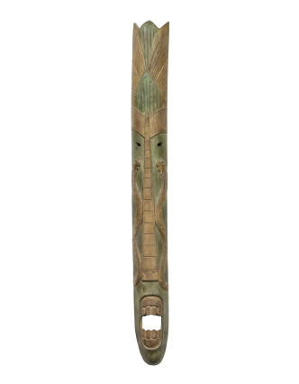 Domorodá maska z balzového dreva, zelená patina, 203cm