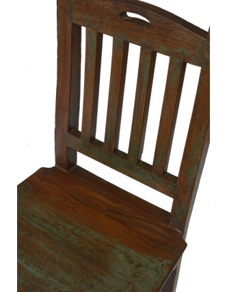 Židle, masivní teakové dřevo, modrá patina, kulaté nohy, 45x43x100cm