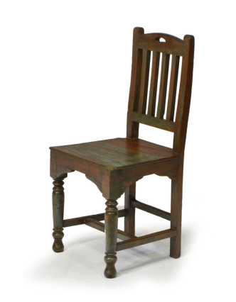 Židle, masivní teakové dřevo, modrá patina, kulaté nohy, 45x43x100cm
