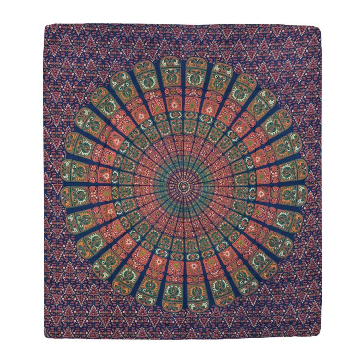 Prikrývka na posteľ, pestrofarebná mandala, 230x202cm, kvety, zeleno-oranžový