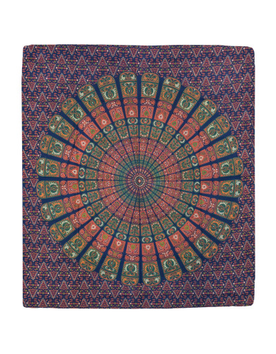 Prikrývka na posteľ, pestrofarebná mandala, 230x202cm, kvety, zeleno-oranžový