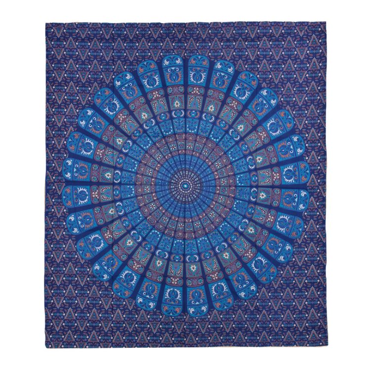 Prikrývka na posteľ, pestrofarebná mandala, 230x202cm, kvety, modro-tyrkysový