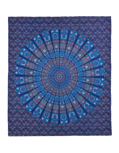 Prikrývka na posteľ, pestrofarebná mandala, 230x202cm, kvety, modro-tyrkysový