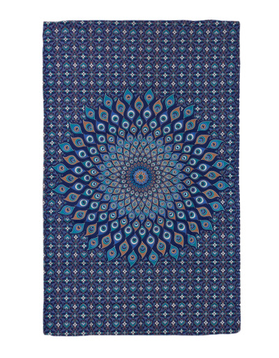 Prehoz na posteľ modro-zelený s Mandalou z pávích pier 200x130cm