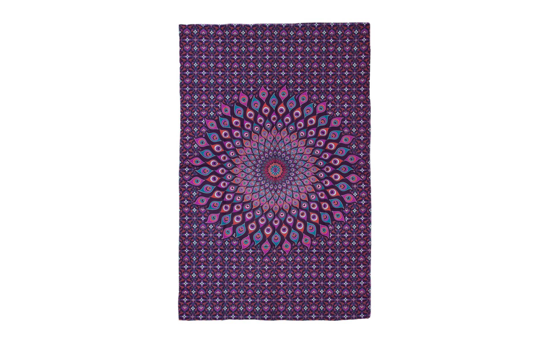 Prehoz na posteľ, ružovo-fialový, Mandala pávie perá 200x130cm