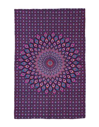 Prehoz na posteľ, ružovo-fialový, Mandala pávie perá 200x130cm