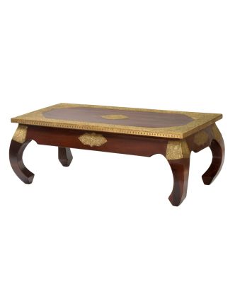 Ópiový stolík z palisandrového dreva zdobený kovaním, 120x60x46cm
