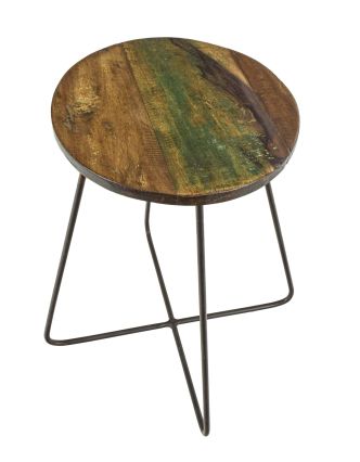 Stolička pod kvetinu z teakového dreva, železnej nohy, 31x31x48cm