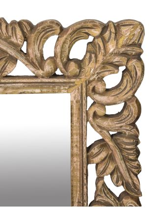 Ručne vyrezávaný rám so zrkadlom z mangového dreva, 91x121x4cm
