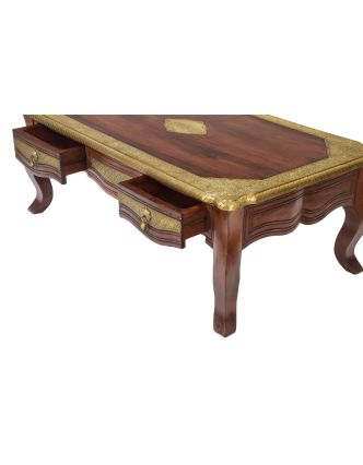 Konferenčný stolík z palisandrového dreva, mosadzné kovanie, 120x70x45cm