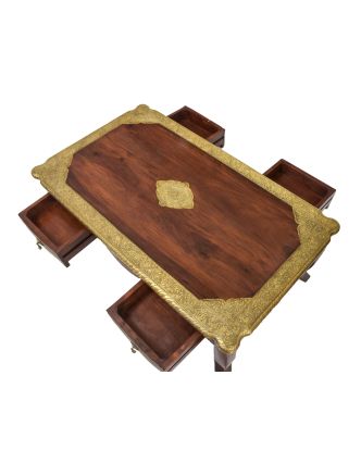 Konferenčný stolík z palisandrového dreva, mosadzné kovanie, 120x70x45cm