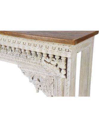Konzolový stolík z mangového dreva, biela patina, 150x38x79cm