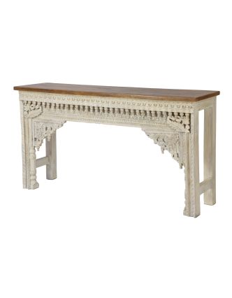Konzolový stolík z mangového dreva, biela patina, 150x38x79cm
