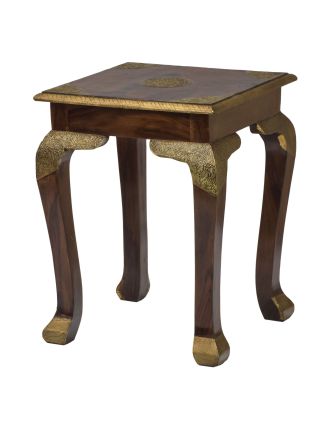 Stolička/stolík z palisandrového dreva, mosadzné kovanie, 40x40x52cm