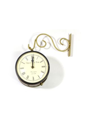 Obojstranné závesné hodiny, zlatá, kvetinový motív, zdobený mosadzný plech, 18cm