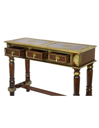 Konzolový stolík z palisandrového dreva a kovaním, 3 šuplíky, 121x45x85cm