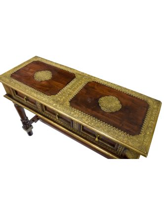 Konzolový stolík z palisandrového dreva a kovaním, 3 šuplíky, 121x45x85cm