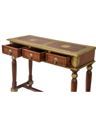 Konzolový stolík z palisandrového dreva a kovaním, 3 šuplíky, 107x40x81cm