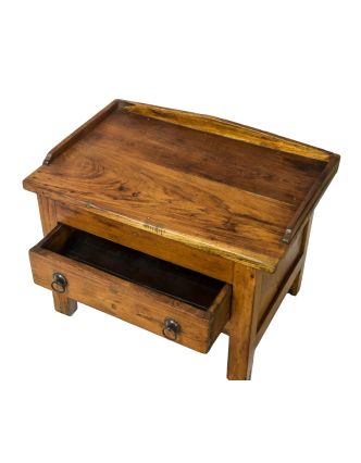 Starý kupecký stolík so šuplíkom z teakového dreva, 58x38x44cm