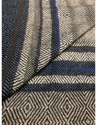 Veľký šál, jemná vlna s bavlnou, šedo-modrá, jemný geometrický vzor, 73x178cm
