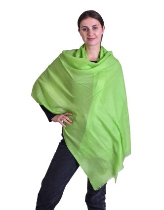 Luxusný šál z kašmírovej vlny, zelený s jemným nenápadným paisley vzorom, 75x205