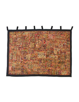 Červená patchworková tapiséria z Rajastanu, ručné práce, 132x184cm