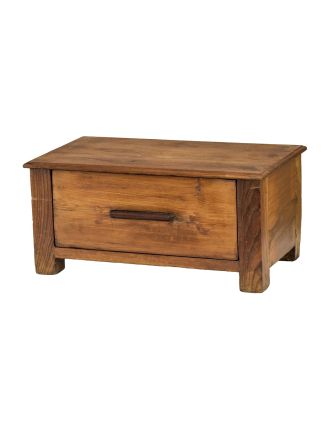 Starý kupecký stolík so šuplíkom z teakového dreva, 48x26x23cm