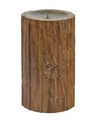 Drevený svietnik zo starého teakového stĺpu, 17,5x17,5x30cm