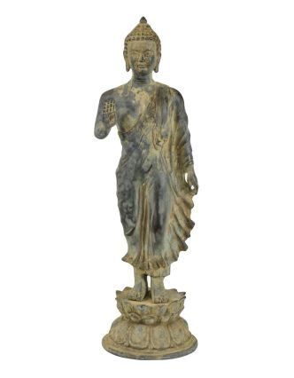 Budha Maitreya, antik šedá patina, mosadz, 16x16x55cm