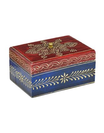 Ručne maľovaná drevená truhlička, červeno-modrá 15x10x8cm