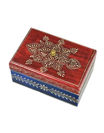 Ručne maľovaná drevená truhlička, červeno-modrá 15x10x8cm