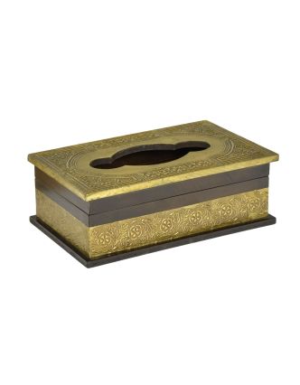 Krabička na vreckovky, drevená, zdobená mosadzným plechom, 25x15x9cm