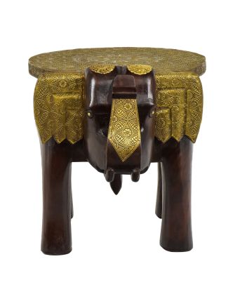 Stolička v tvare slona zdobená mosadzným kovaním, 34x48x35cm