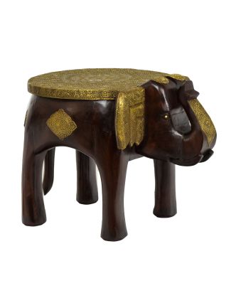 Stolička v tvare slona zdobená mosadzným kovaním, 34x48x35cm