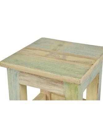 Stolička z antik teakového dreva, "GOA" štýl, biela patina, 25x25x30cm