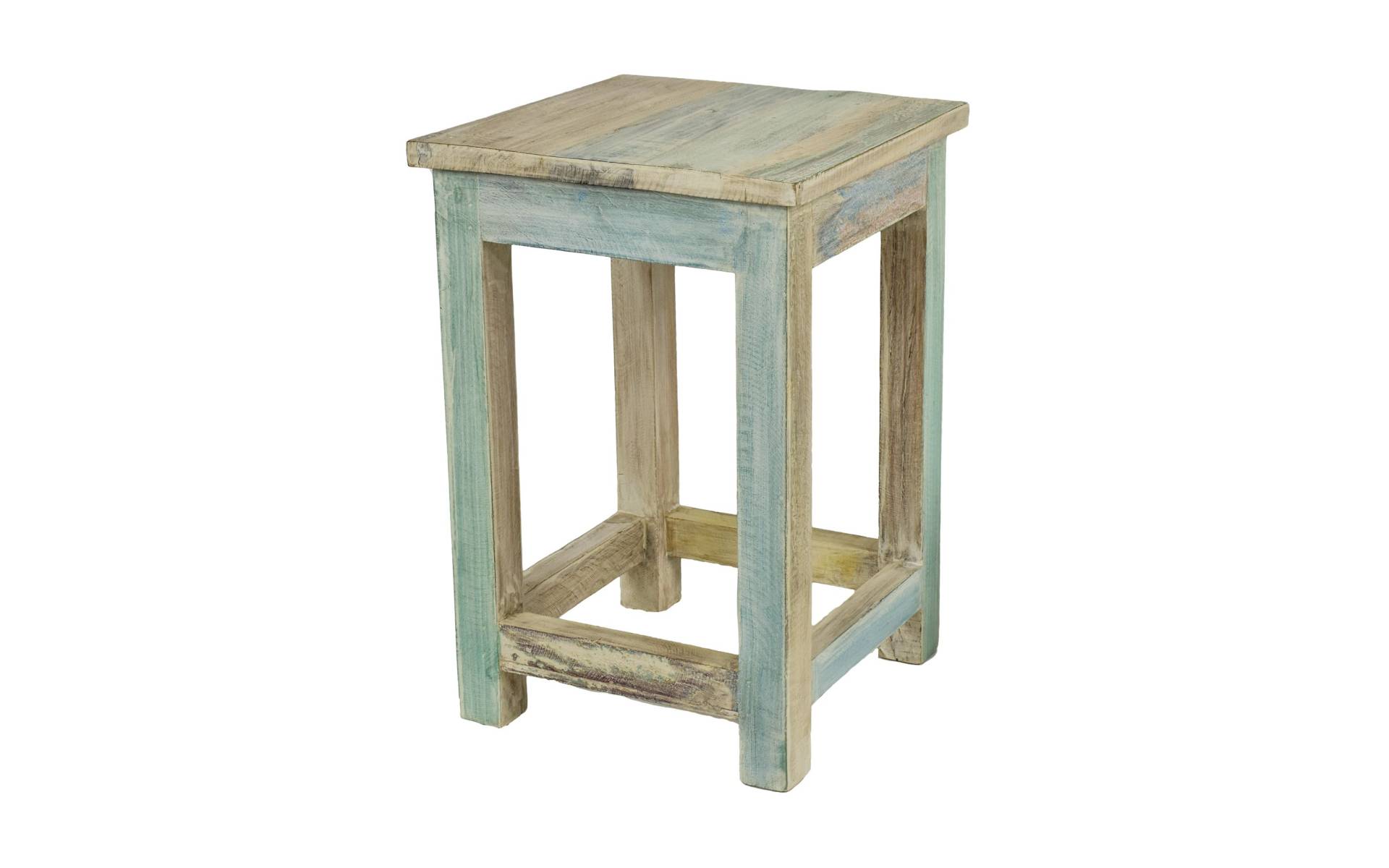 Stolička z antik teakového dreva, "GOA" štýl, biela patina, 30x30x45cm
